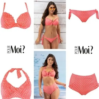 Pour Moi Hot Spots Coral Underwired Bikini Top Padded Top Control & Tie Brief • £18