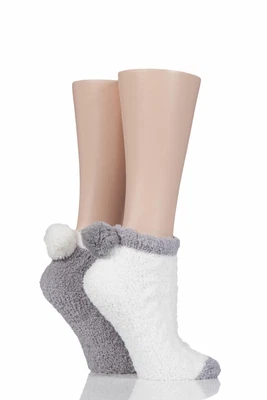 £9.99 • Buy Ladies 2 Pair Elle Cable Cosy Anklet Socks With Pom Poms