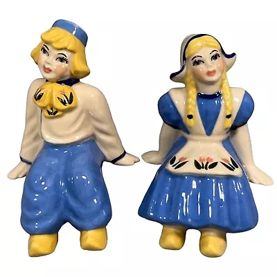 VINTAGE Ceramic Arts Studio Dutch Shelf Sitters 4” Blue White Couple Boy & Girl • $35.95