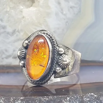 Vintage Native American Sterling Silver Amber Ring • $59