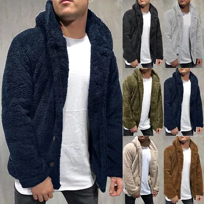 Mens Teddy Bear Fleece Fluffy Cardigan Winter Warm Hooded Jacket Hoodies Coat US • $33.29