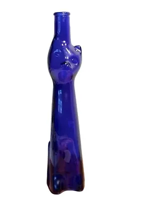 Happy Cat Cobalt Blue Glass Mosel Reisling Rheinhessen Germany Wine Bottle 13” • $24.95