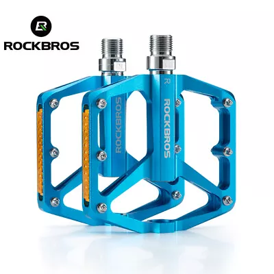 ROCKBROS MTB Bike Pedals Reflective Stripe Anti-slip Flat AluAlloy 9/16  Bearing • $24.83