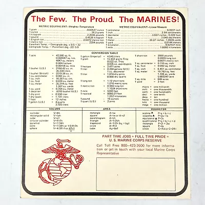 USMC Marine Corps Recruiting Sticker Advertising Conversion Table Metrics Card • $22.50