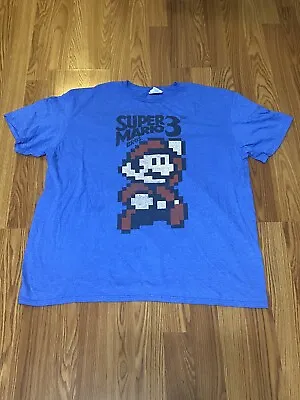 Nintendo Super Mario Bros 8 Bit Pixel Graphic T-Shirt  Blue Size 2XL • $9