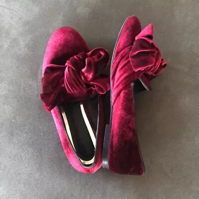 ZARA Bow Shoes Loafers Size 7 Deep Red Flats  • $20