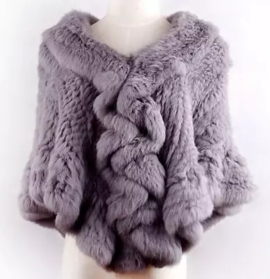 Women Genuine Knitted Rabbit Fur Stole Cape Poncho Shawl Vintage Scarf Free Size • $85.01