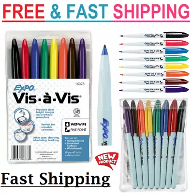New Expo Vis-a-Vis Wet Erase Marker Set Fine Tip Assorted Colors 8 Count. • $13.95