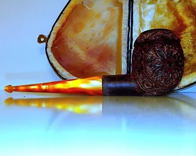 Vintage Meerschaum Pipe Brown Hand Carved Tobacco Pfeife Smoking W Case • $108.99