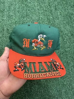 Vintage 90s MIAMI HURRICANES Snapback Hat Cap BIG LOGO Headmaster GREEN ORANGE • $8