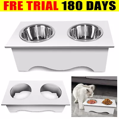 Elevated Pet Dog Bowls Cat Bowl Stand Adjustable Double Stainless Steel Dishes • £18.30