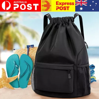 Sports Drawstring Bag Water Resistant For School Travel Beach Shopping Yoga New • $15.90