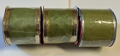 NEW Mixed Lot Of 3 Rolls Wire Edged Ribbon 2.5  X 3 Yards Sage Green • $4.50