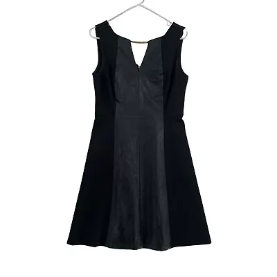 Vince Camuto Womens Sleeveless Faux Leather Panel V-Neck Mini Dress Size 8 Black • $24.11