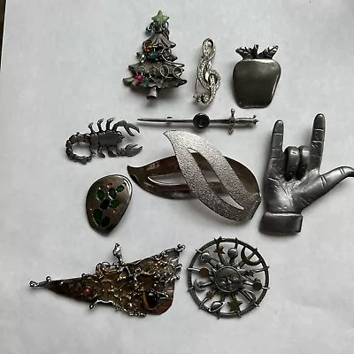 Vintage  Brooch/Pin Lot Of 10 Silver Tone Some Signed • $25