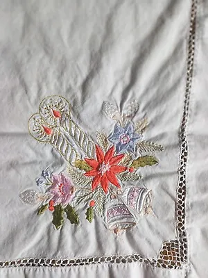 Beautiful Vintage Cutwork Embroidery Tablecloth Christmas • $24.66