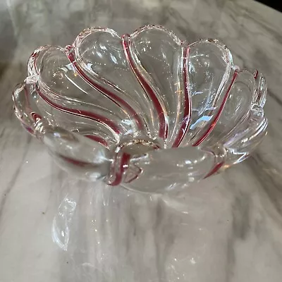 Mikasa Red Peppermint Swirl Candy Trinket Dish Bowl Crystal Glass Germany • $9.90