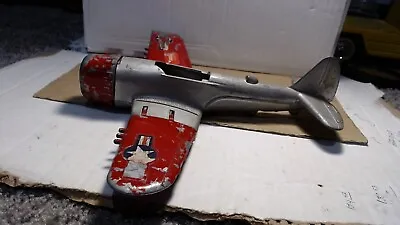 Vintage Hubley Kiddie Toy Single Prop Fighter Plane US Army Silver & Red USA • $11.69