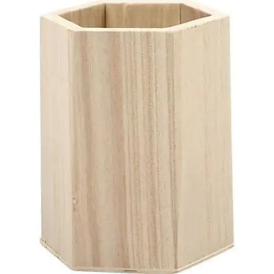 £5.49 • Buy Wooden Hexagonal Shaped Pencil Box To Storage Personalise Decorate Paint Craft