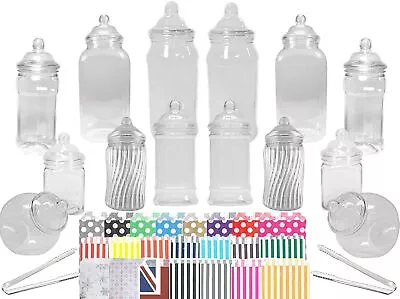 14 Plastic Sweet Jars 7 Styles 2 Tongs And 50 Bags. Ideal For Party Wedding  • $87.52
