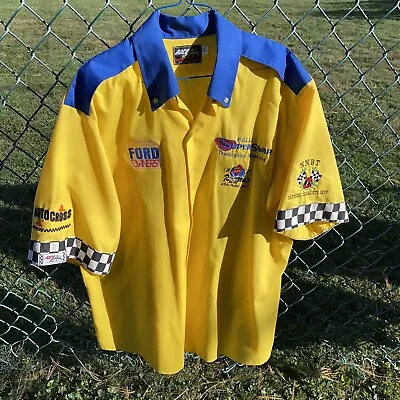 VTG Ford Racing Crew Shirt Mens XL Yellow Button Nascar Flag Ohio Expo Roosters • $35.45