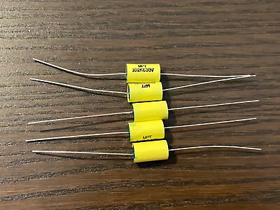 US Stock 5x 0.001uF .001MFD 1nf 630V Long Leads Axial Yellow Film Capacitors • $3