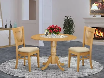 3pc Kitchen Dinette Drop Leaf Pedestal Table + 2 Padded Dining Chairs Light Oak • $399