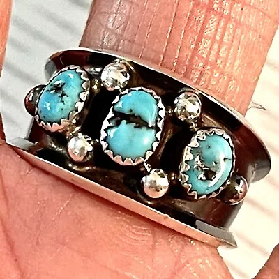 Turquoise Band Ring Sz 11 Navajo 5g 12mm Sterling Mens Three Stone Dark Native • $89.94