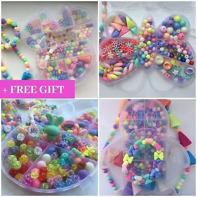Kids Mixed Beads Jewellery Making Kit Gems DIY Box Bracelet Set Craft+FREE GIFT  • £4.99