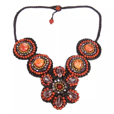 Floral Enchantment Orange Agate Mosaic Necklace • $19.99