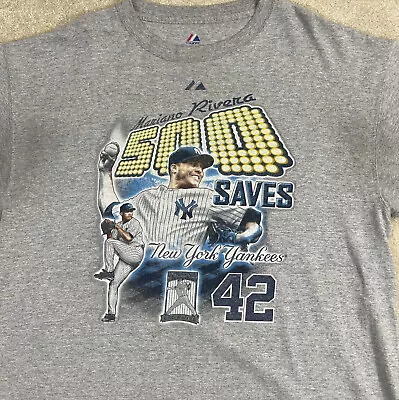 NEW YORK YANKEES MARIANO RIVERA 500 Saves 42 Majestic MLB Baseball T Shirt XL • $9.80