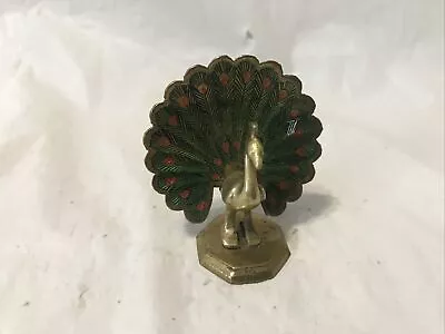 Vintage Peacock Brass Figurine Miniature Card Holder • $9.99