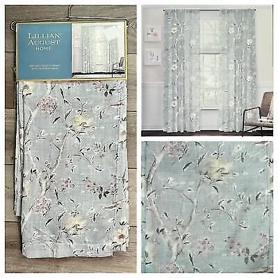 38 X 96 Lillian August Curtains Rod Pocket Birdsong Floral Seafoam Green Blue • $89.99