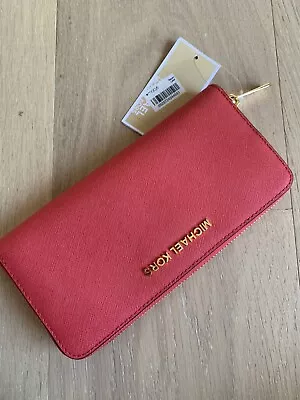 NWT Michael Kors Jet Set Travel ZA Continental Leather Wallet Watermelon • $79