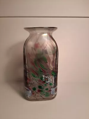 Herb A. Thomas Art Glass Applied Millefiori Smoky Iridescent Vase Signed HAT • $34.29