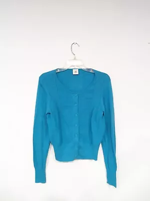 CAbi Womens Darby Cardigan Size Small Turquoise Ribbed Knit Scoop Neck Top 3169 • $9.99