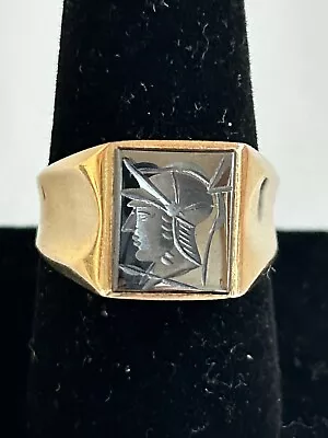 Vintage Men's 10k Gold Carved Hematite Ring Size 9 6.82 Grams • $102.50
