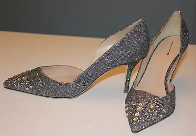 J Crew Collection Colette Jeweled Glitter Pumps Shoes 9 Silver Black $328 Heels  • $89.99