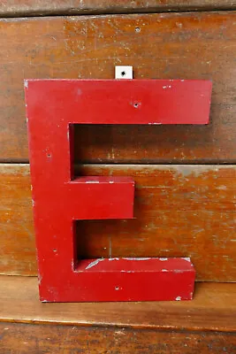 Vintage Original Galvanized Steel 18” Tall Marquee Salvage Letter “E” Red Paint • £56.96