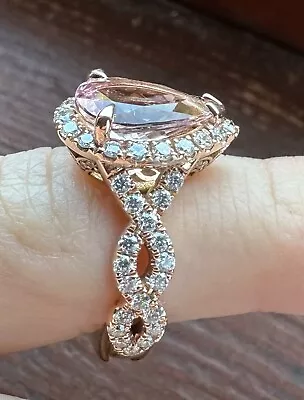 2.5 Carat Pear Morganite 14k Rose Gold Ring With 1.09 Carat Diamonds 12x8mm • $1600