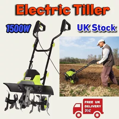 1500W Electric Tiller Garden Soil Cultivator Rotavator 6 Steel Blades 10m Cable • £275.25