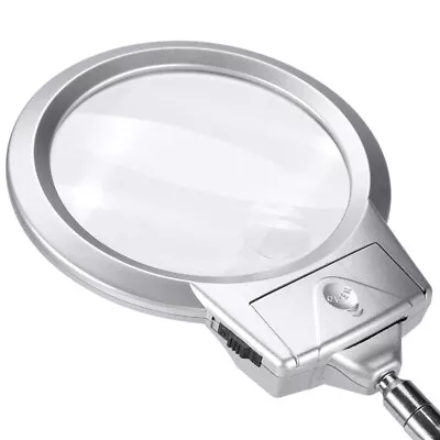 Large Lens Table Top Desk Lamp Lighted Magnifier Magnifying Glass With LED L RHS • £15.86