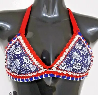 Size S Women's Blue & Red Paisley Print Crochet La' Bang Body Bikini Top Bnwt • $10