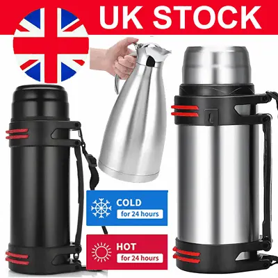 Large 1-3L Thermos Flask Bottle Vacuum Flask Jug Keeps Hot Cold Tea Coffee Soup • £14.89