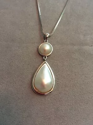 Rare Rare 18.5” Box Link So. Sea Pear Mabe Pendant /earrings Rhodium Over S.s. • $266.11