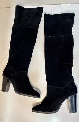 NINE WEST Black Suede LEATHER KNEE HIGH Pull-on BOOTS Women’s Size 9 M • $33