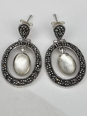 Mother Of Pearl And Marcasite Earrings Sterling Silver • £19.90