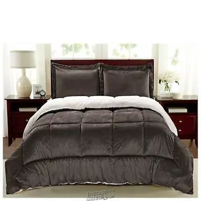 Sherpa Faux Suede Comforter Set Chocolate Brown Queen • $79.99