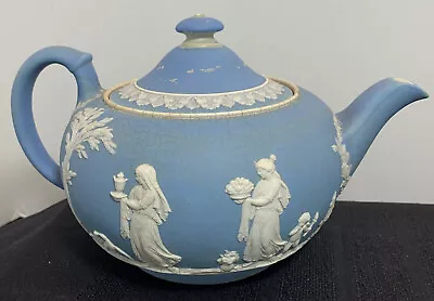 Wedgwood Jasperware Etruscan Blue 8 7/8  TeaPot 1951 Vintage • $64.99