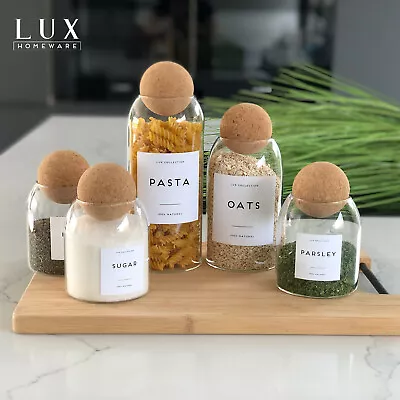 £29.95 • Buy Cork Ball Glass Storage Jar With Personalised White Waterproof Label Tea Coffee